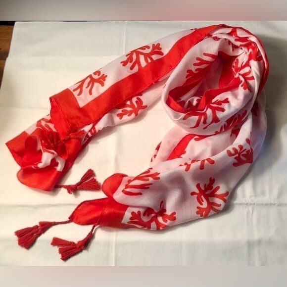 Mud Pie Scarf Coral Design in Orange/White - Picture 2 of 9